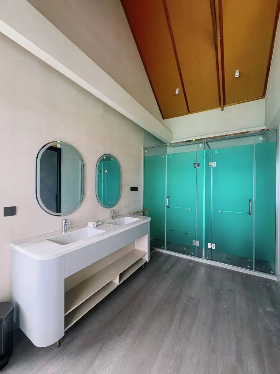 Geometric tiled bathroom