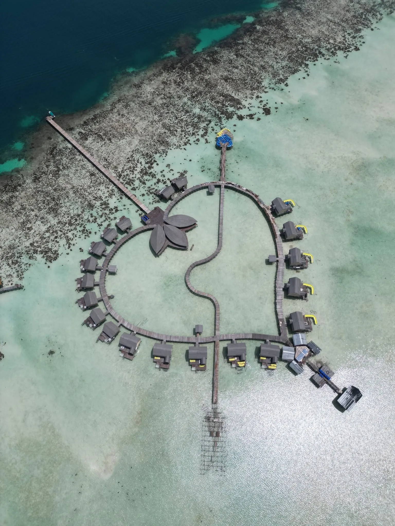 Top-down aerial of the heart-shaped resort layout